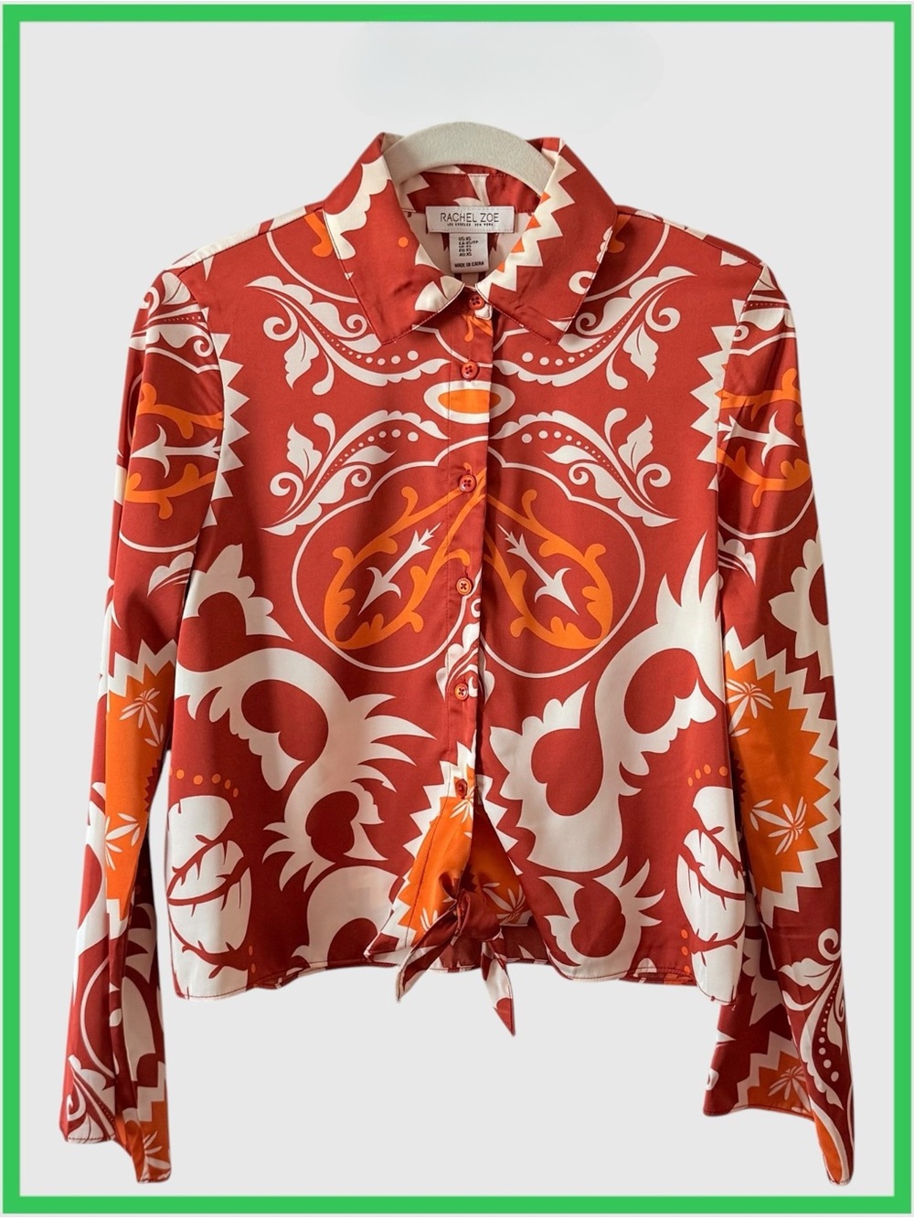 NWOT Rachel Zoe Retro Abstract Print Tie-Front Blouse